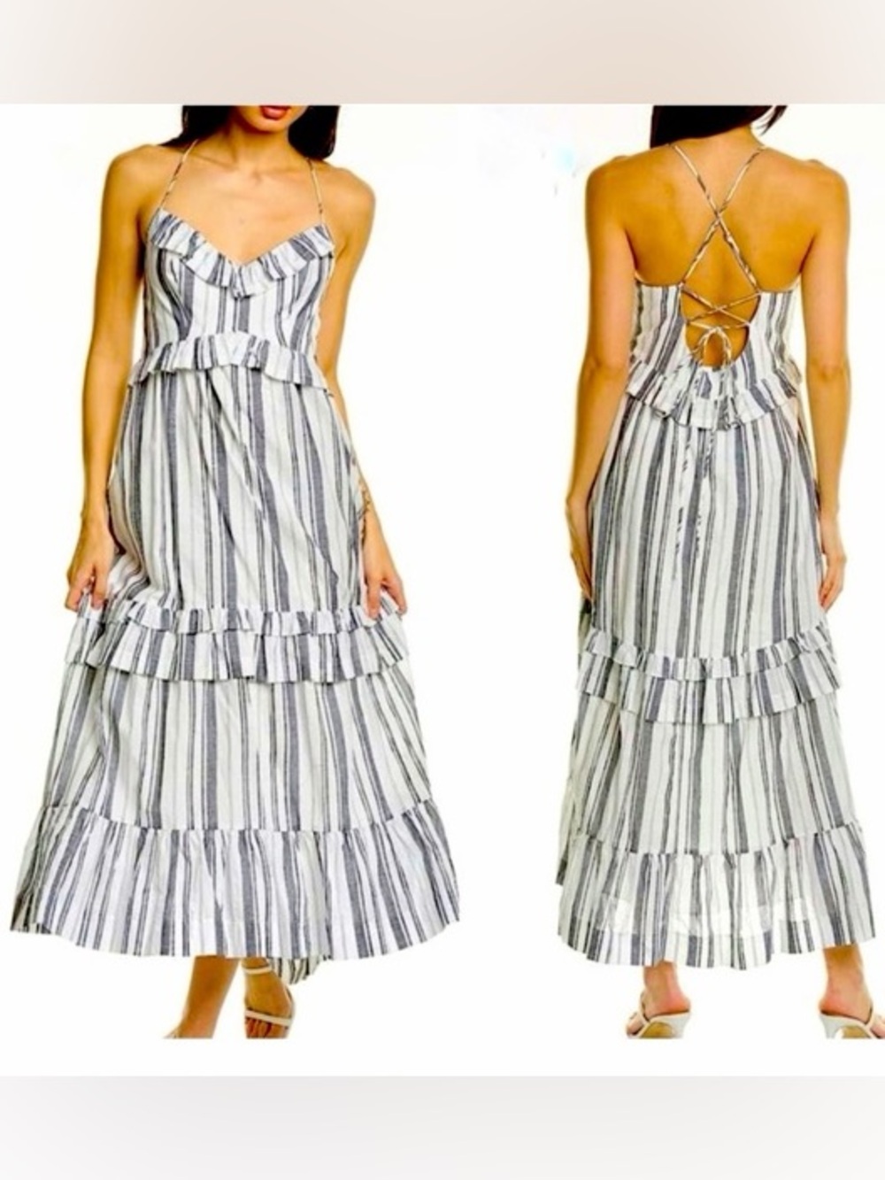 Cinq a Sept Addy Striped Ruffle Tiered Maxi Dress